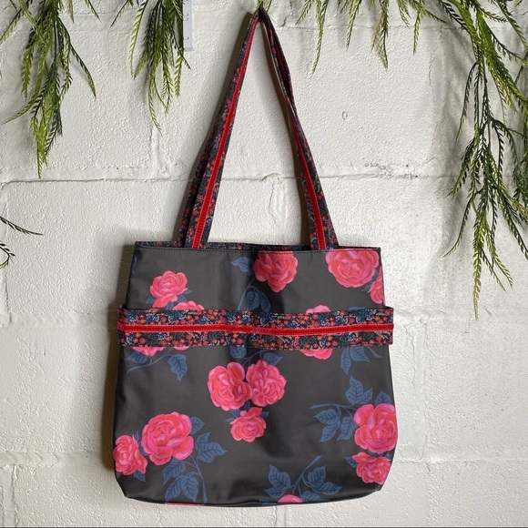 Matilda Jane Floral Heartstrings Tote Easy Clean Pink & Blue Roses - Picture 7 of 10
